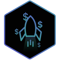 rocket with dollars flying black icon