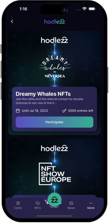 Mobile Screen image with Hodlezz rewards