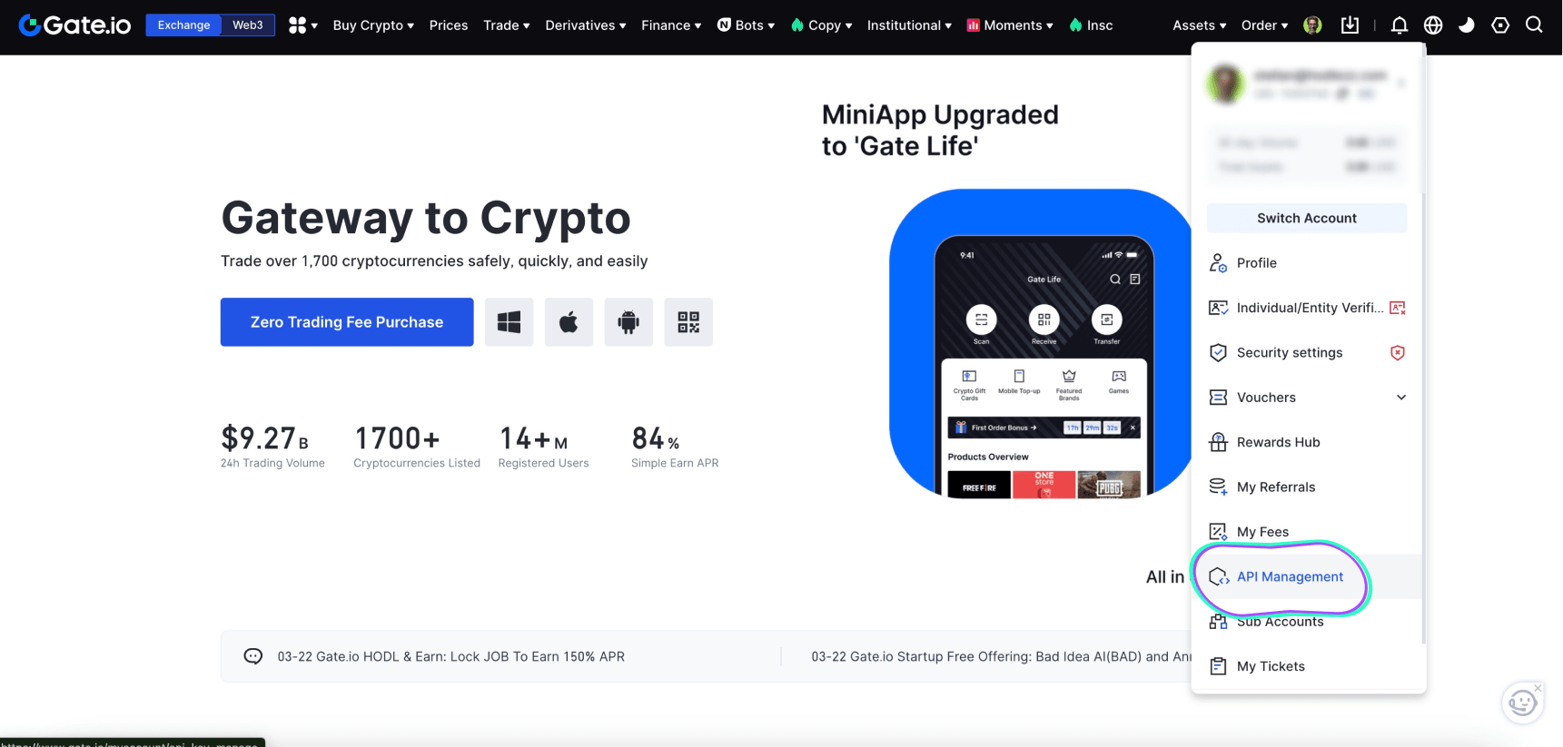 Gate.io app how to set API for Hodlezz